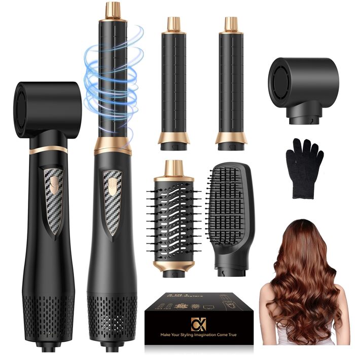UKLISS Airstyler 5-в-1: Професійний фен-щітка з іонізацією, авто-завивкою 32мм для об'єму, сушіння, випрямлення та завивки волосся будь-якого типу, чорний