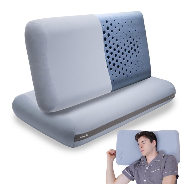 Подушка Memory Foam з ефектом пам'яті, ергономічна, для сну на боці, спині та животі - блакитна