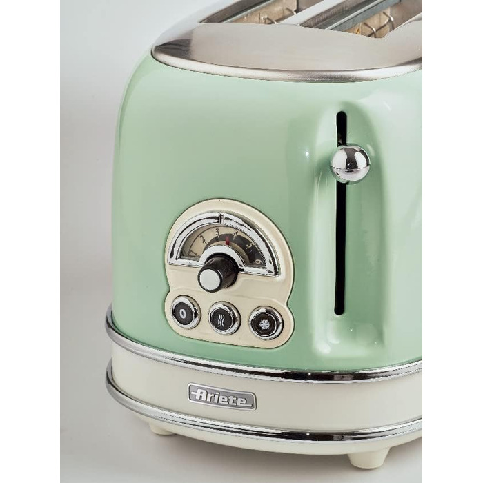 Тостер Ariete Vintage 155, 2-слотовий, ретро-дизайн, 6 режимів, автоматичний викид, функція розморожування, нержавіюча сталь, з притискачами для сендвічів, 810 Вт