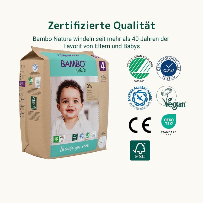 Дитячі підгузки Bambo Nature розмір 4 (7-14 кг), місячний запас 144 шт.