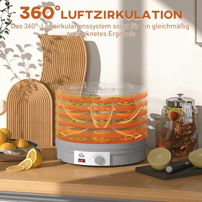 Сушарка для продуктів HOMCOM 245W, 5 лотків, 35-70°C, для фруктів, овочів, м'яса, квітів, без BPA