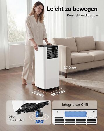 Мобільний кондиціонер 9000 BTU 2.6 кВт з шлангом + APP-керування | 3-в-1 для кімнат до 25 м²