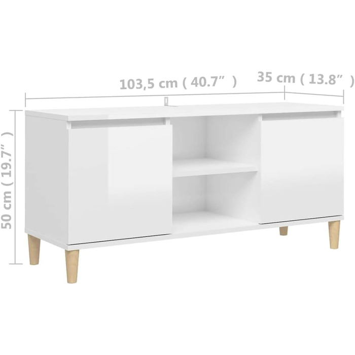 ТВ тумба vidaXL з масиву дерева, глянцева, 103,5x35x50 см, біла