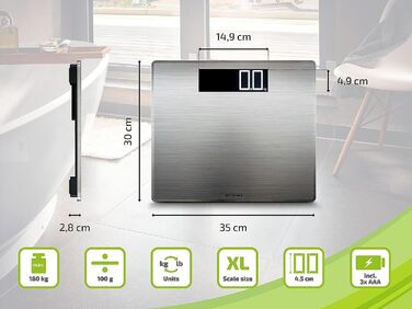 Електронна вага для людей Soehnle Style Sense Safe 300 з великою LCD, нержавіюча сталь, антивідбиткова поверхня