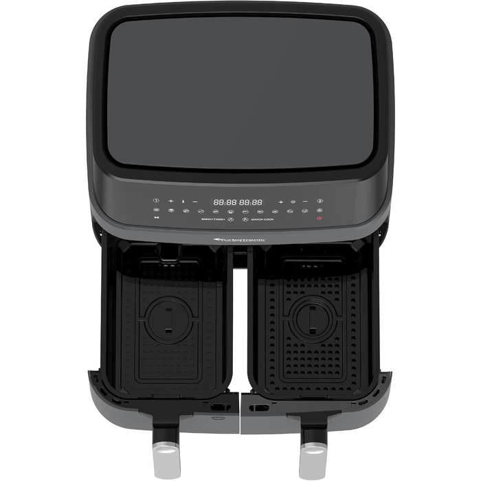 Аерофритюрниця TurboTronic XXL 9L (2x 4,5L) з подвійним кошиком, цифрове керування, 12 програм, без олії, сіра
