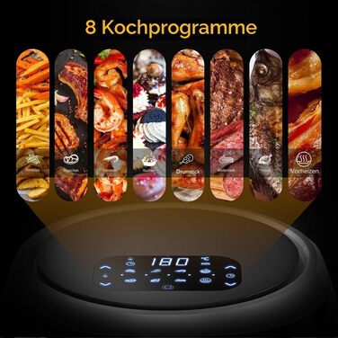 Аерофритюрниця Acekool XXL 8л, 1800 Вт, без масляного смаження, 8 програм, регулювання температури, сіра (з книгою рецептів)