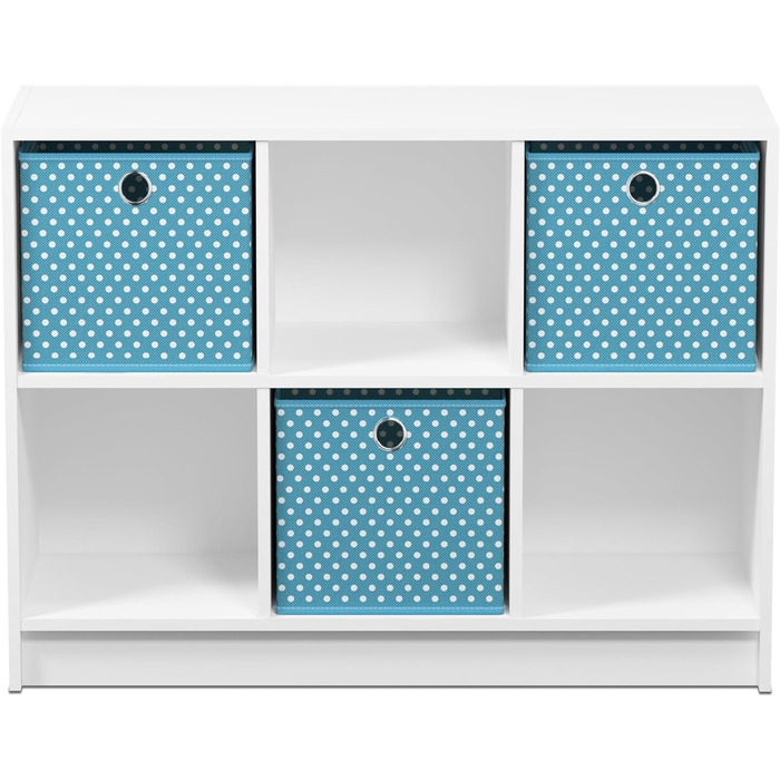 Книжкова шафа Furinno Basic на 6 відділень з 3 вставками, біло-блакитна, 30,23x30,23x59,94 см