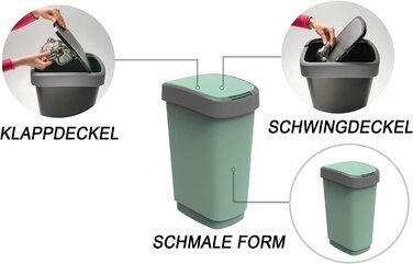 Смітник Rotho Twist 50л з кришкою, пластик PP, BPA-free, зелений
