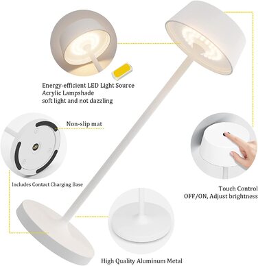 Klighten LED акумуляторна настільна лампа, диммована, сенсорна, алюмінієва, бездротова, IP54 водостійка, для дому та вулиці, 2 шт., біла, 3000K-6000K, USB-C зарядка