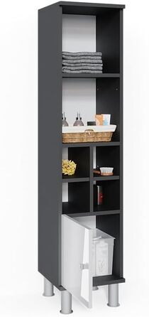Пенал для ванної Vicco Fynn, білий глянець/антрацит, 30x130.6 см, мала дверцята