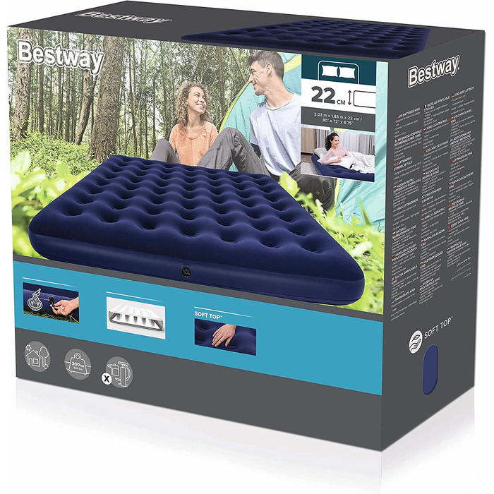 Надувний матрац Bestway King Single 203x183x22 см, сірий, для дому та відпочинку