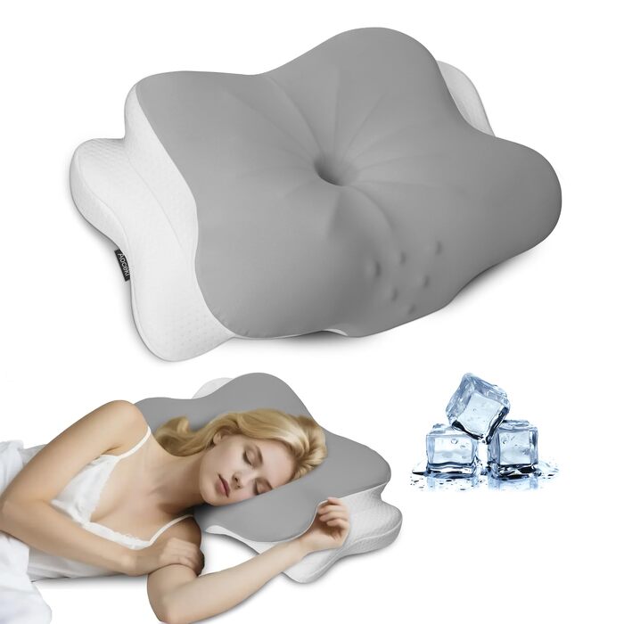 Ортопедична подушка з піни Memory Foam для сну на боку, Queen Size (23.2x15.1x4.7 см), сіра - підтримка шиї та комфорт при болях у спині та плечах