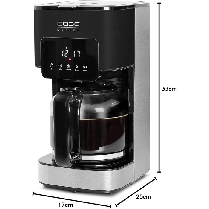 Кавоварка CASO Coffee Taste and Style з постійним фільтром, 1,5 л, оптимальна температура заварювання 92-96°C, крапельний стоп, покращена система заварювання, нержавіюча сталь, на 12 чашок
