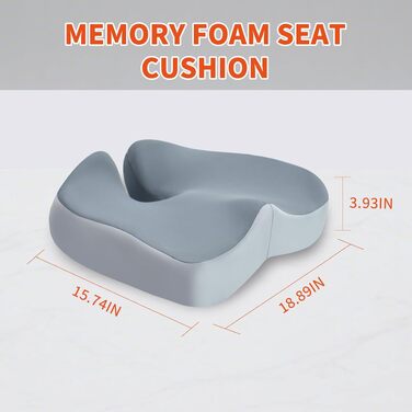 Подушка для сидіння з піни Memory Foam: ергономічна подушка на стілець та в авто, сіра, дихаючий чохол, знімний, антиковзкий