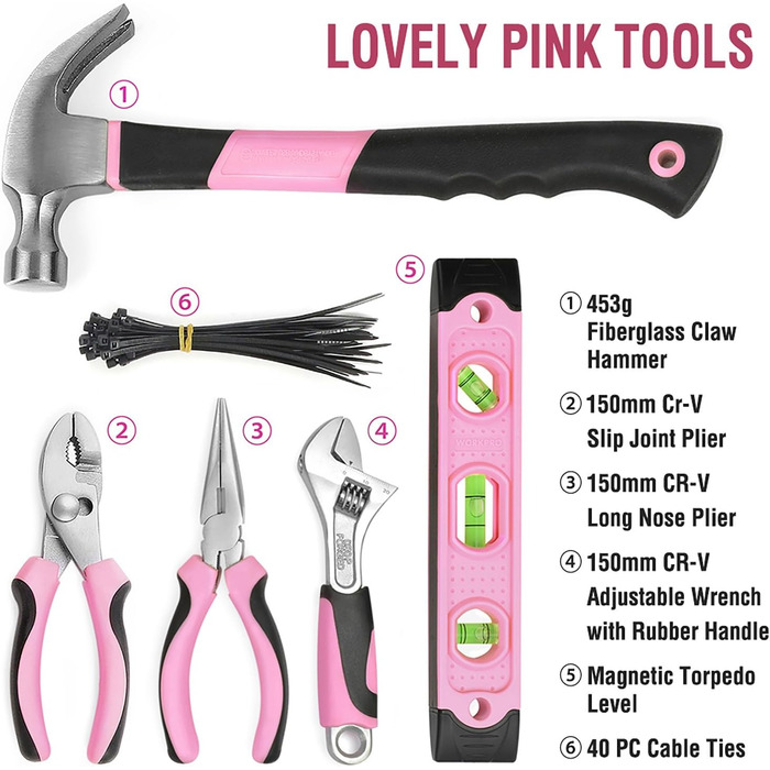 Набір інструментів WORKPRO Pink 103 предмети в сумці для дому та ремонту - ідеальний подарунок для майстра DIY