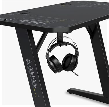 Ігровий стіл SENSE7 Nomad Cybernetic 120x60 см, комп'ютерний стіл з вуглецевим покриттям, ергономічний, з гачком для навушників, підсклянником та тримачем для контролера