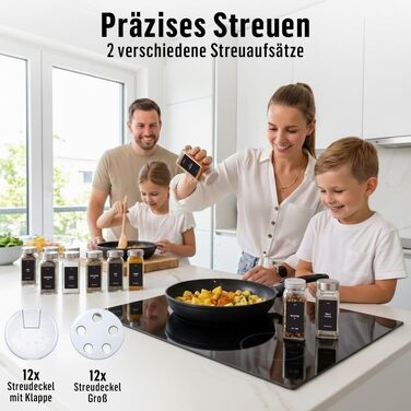 Набір скляних квадратних банок для спецій Deco haus® (12 шт.) з герметичними кришками, етикетками та дозаторами