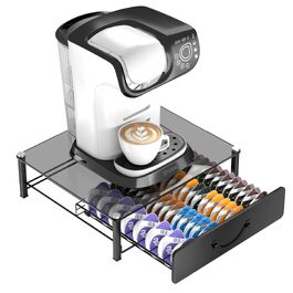 Тримач для капсул Tassimo на 64 шт, металевий органайзер для зберігання кавових капсул, штабельний диспенсер (прозоро-сірий)