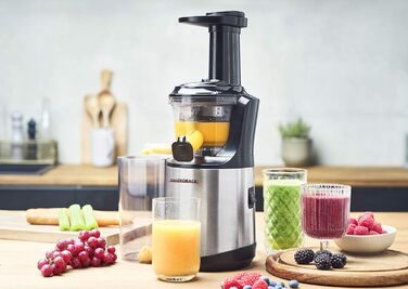 Соковижималка GASTROBACK Slow Juicer Advanced Vital, чорна, срібляста, повільного віджиму, для овочів і фруктів
