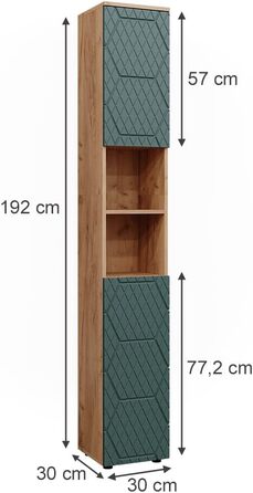 Високий шафа для ванної Vicco Irma, дуб золота енергія/зелений, 30x192 см