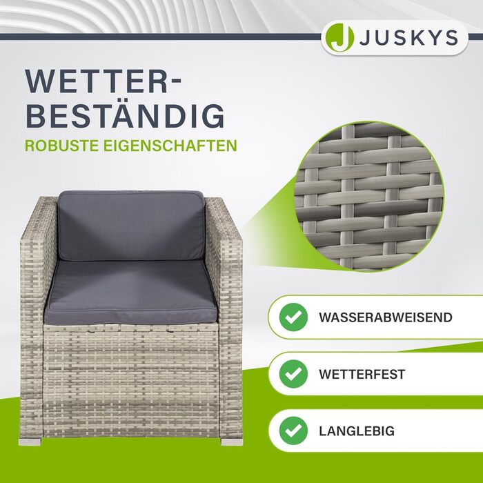 Садовий набір меблів Juskys Polyrattan Punta Cana для 4-5 осіб: диван, крісло, пуф, стіл, подушки - Чорно-сірий (меланж / темно-сірий)