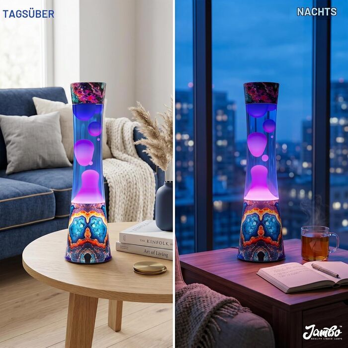 Рідка лампа-нічник Jambo Amber Crystal Decal Liquid Motion Lamp з ефектом бурління (фіолетова рідина, жовтий віск), 39 см