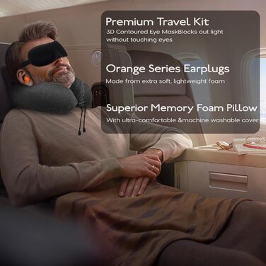 Подушка під шию для подорожей з ефектом пам'яті (Memory Foam) з 3D-маскою для сну та берушами, сіра