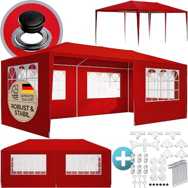 Павільйон CASARIA 3x6 м, водостійкий, 18 м², UV-захист, 6 стінок, для саду, вечірок, червоний