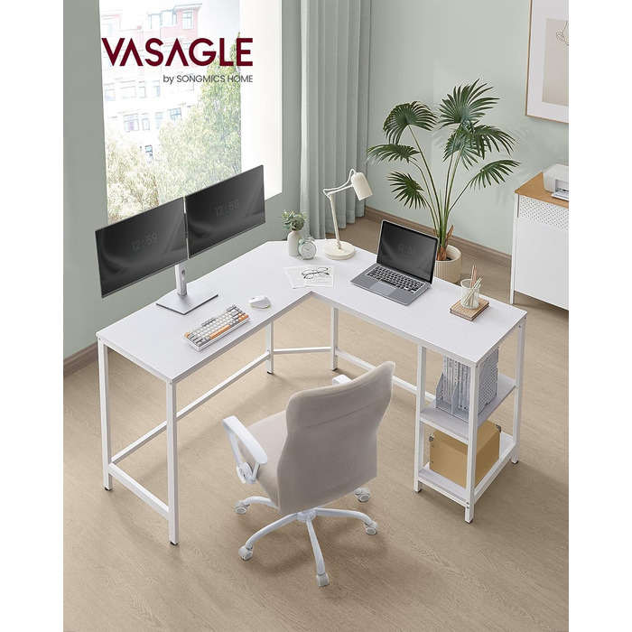 VASAGLE Кутовий комп'ютерний стіл 138x138x76 см, з 2 полицями, для офісу і геймінгу, економія простору, колір світлий клен