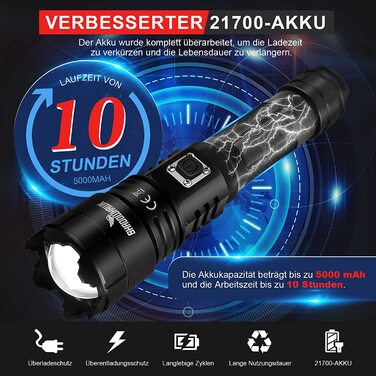 Ліхтарик Shadowhawk LED, акумуляторний, надяскравий 30000 люмен, тактичний XHP70.2, IP67 водонепроникний, 5 режимів, зум, USB-зарядка, для кемпінгу, туризму, екстрених ситуацій, чорний
