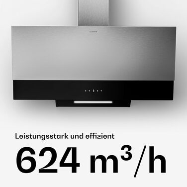 Витяжка для кухні Klarstein Verosteel, 90 см, нержавіюча сталь та скло, продуктивність 624 м³/h, клас енергоефективності A++, сенсорне керування, LED-підсвітка, тиха робота