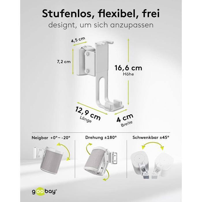 Стійка для колонок Goobay 71 см, біла, для Sonos One/One SL, вантажність 5 кг, з кабельним менеджментом