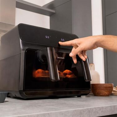Аерофритюрниця Cecotec Cecofry Advance 9000 Window з подвійним кошиком 9л (2x4.5л), 2200 Вт, вікном та підсвіткою, 8 програм, чорна