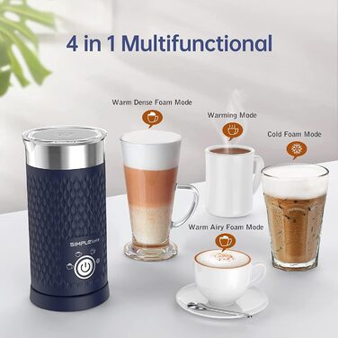 Електричний спінювач молока SIMPLETaste 4-в-1: спінювач, нагрівач молока, для капучино, лате, макіато (блакитний)