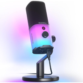 MAONO XLR/USB ігровий динамічний мікрофон з RGB підсвіткою, шумозаглушенням, кнопкою вимкнення звуку та регулятором гучності для подкастів і стрімінгу, з настільною підставкою PD100X