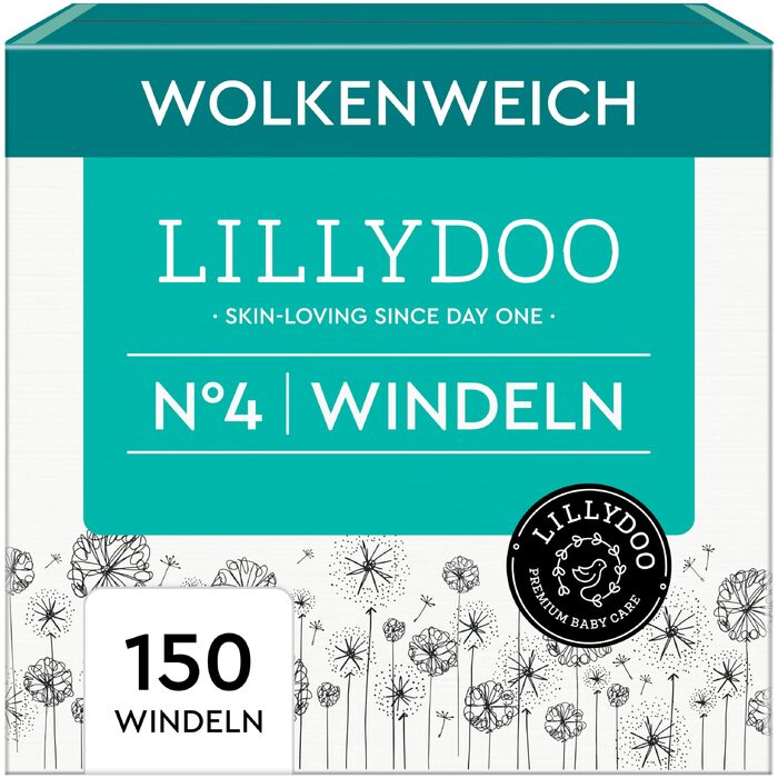 Гіпоалергенні підгузки LILLYDOO, розмір 4 (9+ кг), щомісячний запас, 150 шт.
