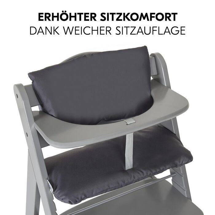 Дитячий стільчик Hauck Alpha+ Newborn Set з 2в1 гойдалкою - регульований дерев'яний стільчик для годування з народження, з подушкою та гойдалкою для новонароджених (Classic, Сірий)