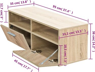 Тумба для телевізора vidaXL з 2 полицями та 2 шафками, дуб, 95x35x36 см, меблі для вітальні з ДСП