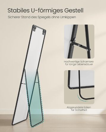 Дзеркало в повний зріст SONGMICS 160x50 см, чорне, з алюмінієвою рамою - для спальні, вітальні, передпокою