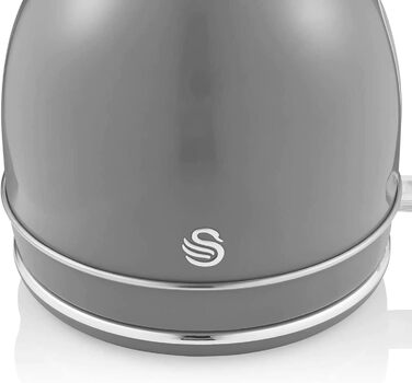 Електрочайник Swan Retro 1,8 л, 3000 Вт, вінтажний дизайн, Strix, бездротовий, BPA-free нержавійка, сірий