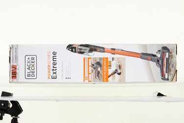 Акумуляторний пилосос BLACK+DECKER 4в1 18В 2.0Аг, безмішковий, для підлоги та ручний, з електрощіткою, бездротовий, комплект з насадкою для щілин, акумулятором, зарядним пристроєм і настінним кріпленням, Titanium/Orange