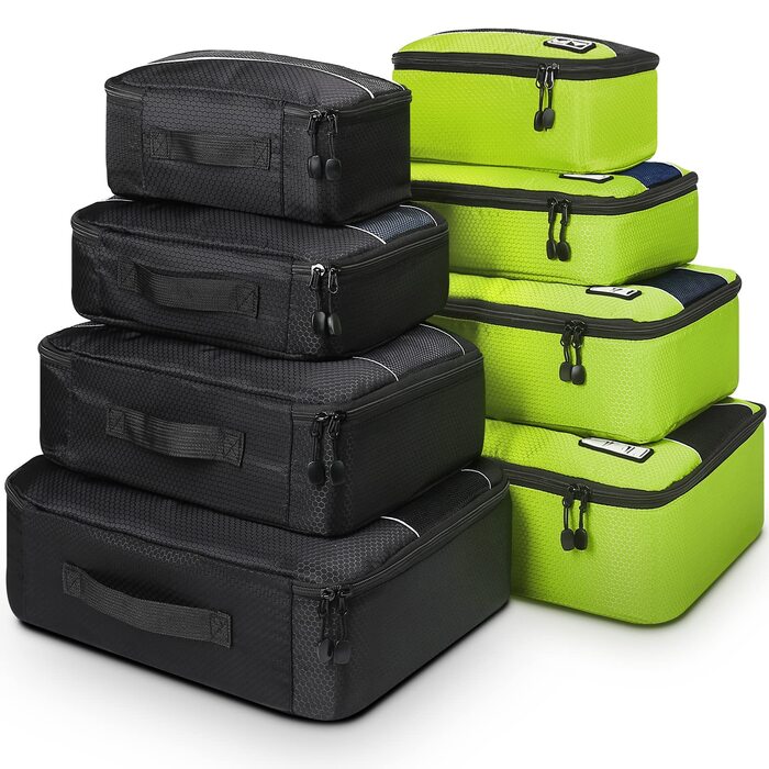 Набір органайзерів для подорожей Mossio Packwürfel для валізи та рюкзака, 8 шт, преміум-якість, ультралегкі пакувальні куби (Зелений/Чорний)