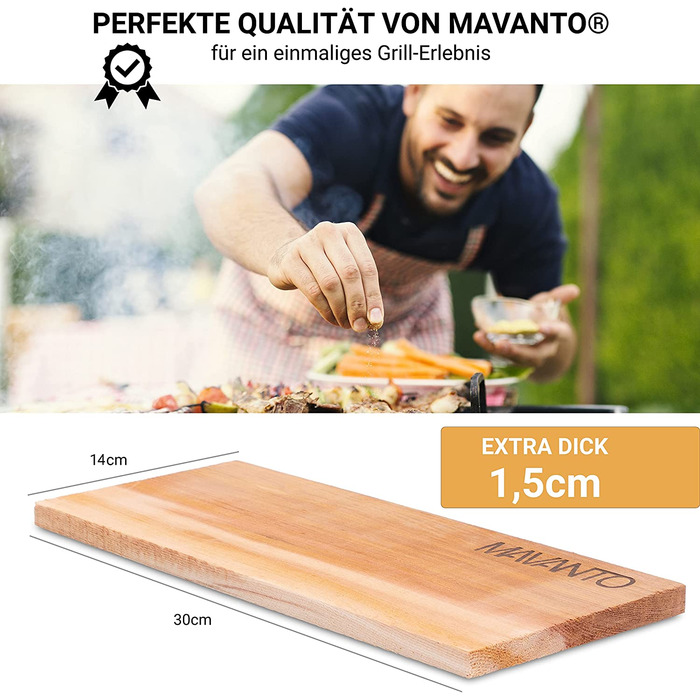 Дошки для грилю MAVANTO XXL з канадського кедра, коптильні, 30x14x1,5 см, набір 2 шт., для барбекю, товсті, багаторазові