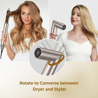 UKLISS Airstyler 5-в-1: Фен-щітка, стайлер для волосся з іонізацією, випрямляч, плойка для локонів, насадки для укладання. Золото-білий колір