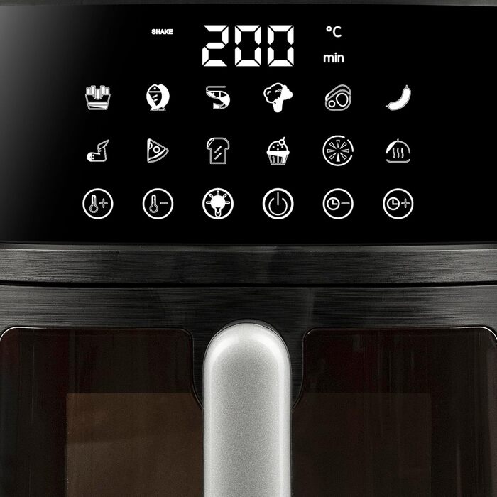 Аерофритюрниця Girmi FG26 Ecofrit Bis з двома зонами приготування, 9 л, 2400 Вт, цифровий дисплей, антипригарне покриття, BPA/PFOA Safe, чорний/сріблястий