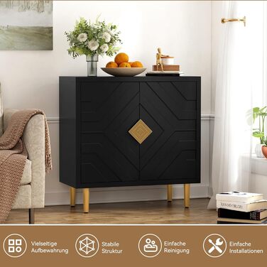 Комод HOLTICO з 2 дверцятами, шафа для кухні, вітальні та спальні, чорний, для зберігання
