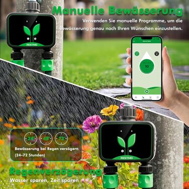 Таймер для поливу RESTMO WiFi, 2 зони, для саду та газону, програмований, для зовнішніх кранів