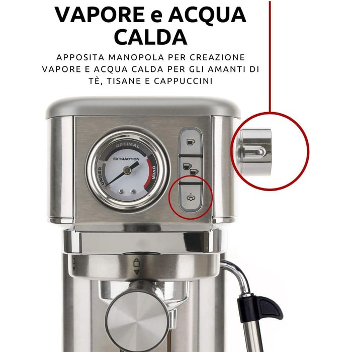 Кавомашина еспресо Ariete Slim Metal 1381 с манометром, 15 бар, для кави в зернах та ESE-падів, капучинатор, 1300 Вт, срібляста