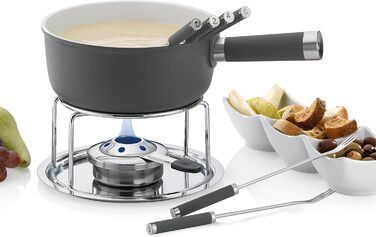 Набір для фондю Kela Käsefondue Set 10tlg: алюмінієвий посуд, керамічне покриття, для 6 осіб, з підставкою для палива та виделок