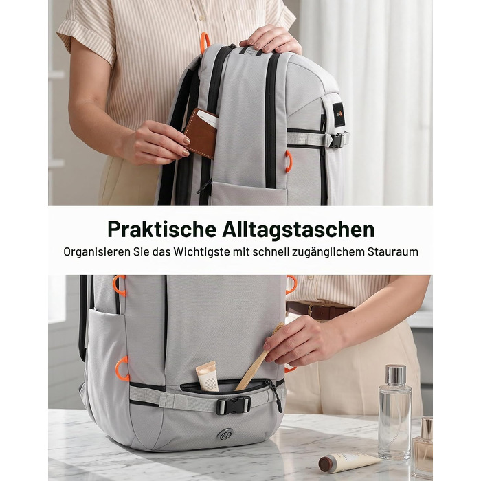 Рюкзак для ноутбука Tolaccea 30L, 15.6 дюймів, діловий дорожній рюкзак для ручної поклажі, світло-сірий